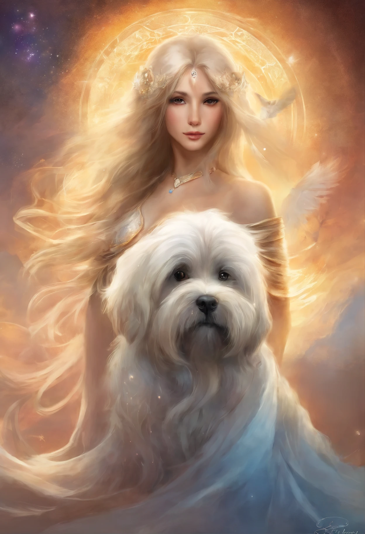 perro lhasa apso , pelo largo y blanco