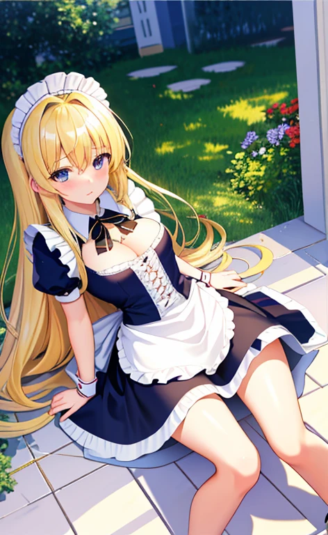 beautiful long blonde hair open your legs open your legs Shyness Watery eye night garden Tears overflow from my eyes small tits maid lift up skirt fullbody Low - Angle