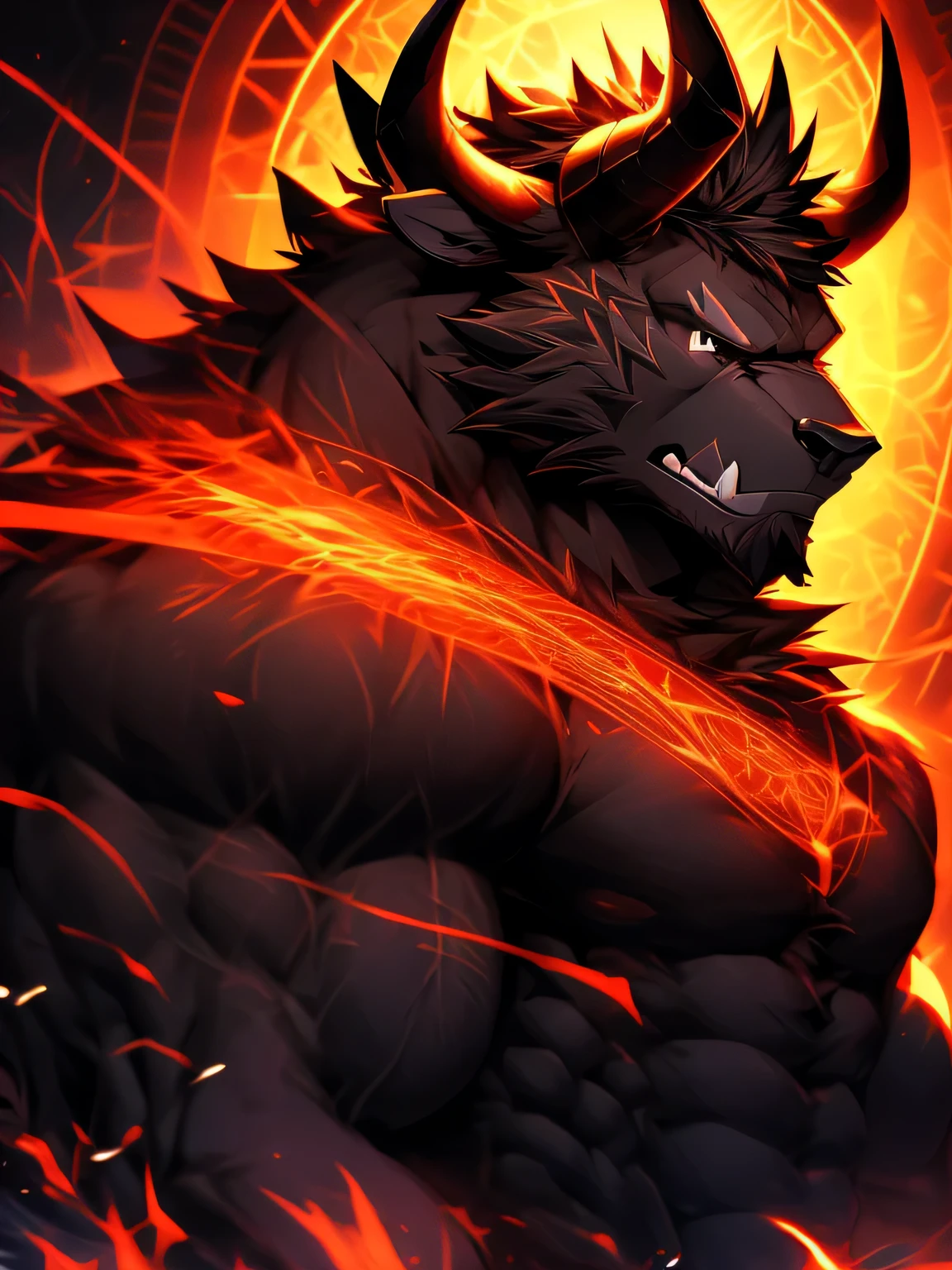 demon lion,negro,NSFW,pene erecto,semen en el pene,sonrisa tortuosa,estilo antro,Anime style,Ojos rojos sangrientos,Colmillos afilados,cuerpo musculoso,vivid colors,Detalles exquisitos,Studio lighting,atmosfera oscura,sombras ominosas