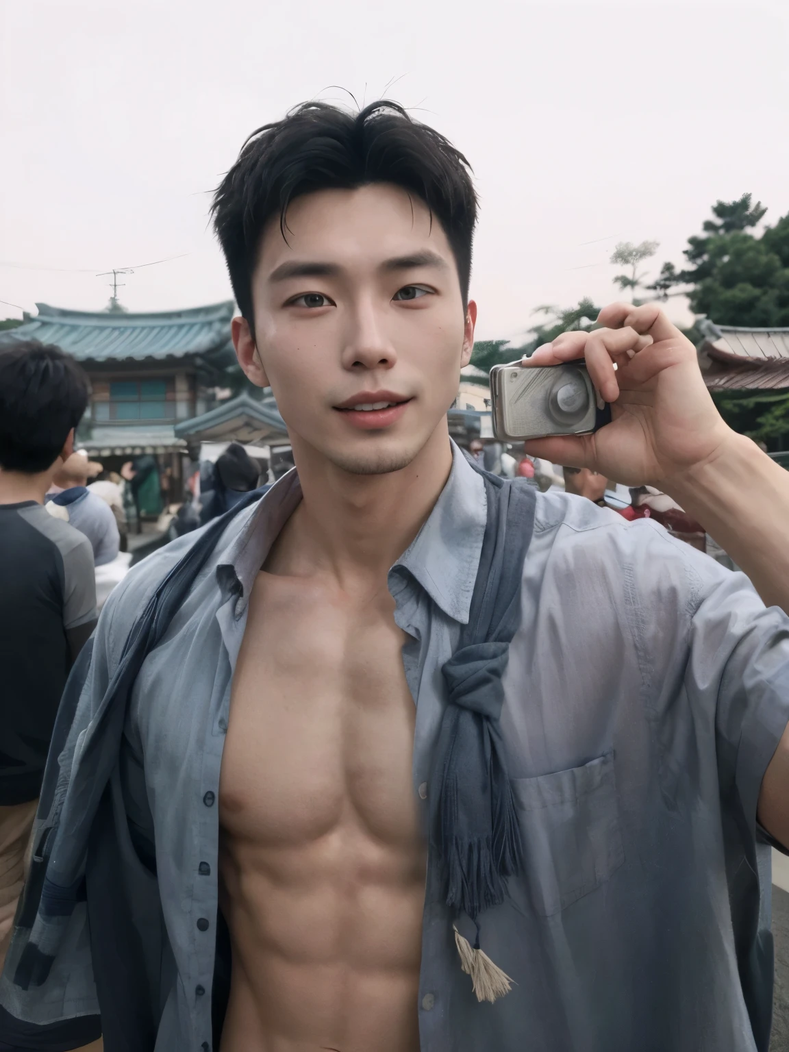 There's a man with a shirt when taking a picture, homem sul-coreano, lindo chad queixo, mid shot of a handsome guy, melhor qualidade, 4k, Choi San.