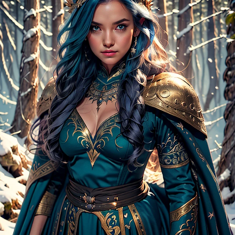 Wearing an ice crown、Woman wearing navy blue winter cloak with gold details, snowflake brooch. long black hair. Winter queen, elf princess, retrato de uma elf queen, elf queen, winter princess, uma elf queen, type germ em artstation pixiv, bela e elegante elf queen, whole body. standing in the snow，In front of you is a huge ice castle. rpg character. medieval era. elf woman. Red-haired elves. blue eyes. Forest Elves. Forest Elves Warrior. Elf Archer. Medieval archers. archery. Organic Amadurlah. Moss green armor. soft lighting. Standing in the middle of the forest. Dense forest. bioluminescent mushrooms. fantastic environment. sunlight. sunshine. Warm highlights. Blue and yellow-green color palette. Role playing game character design. IG Model | type germ, :: Ross Drawing, The artwork is not guweiz's style, extremamente detalhada type germ. whole body, Castle detailed background, Super detailed, Detailed face, Sincere POV photos, Park Lee Jeffries, Nikon D850, movie stock photography ,4 ending portra 400, F1 camera lens.6, colorful, Surreal, Realistic texture, dramatic lighting, film alembic 800 (8K, original photo, better quality, masterpiece: 1.2), Super detailed, (highly refined skin: 1.2), 8K UHD, DSLR camera, soft lighting, high quality.IG Model | type germ, :: Ross Drawing, The artwork is not guweiz's style, extremamente detalhada type germ. whole body, Castle detailed background, Super detailed, Detailed face, Sincere POV photos, Park Lee Jeffries, Nikon D850, movie stock photography ,4 ending portra 400, F1 camera lens.6, colorful, Surreal, Realistic texture, dramatic lighting, film alembic 800