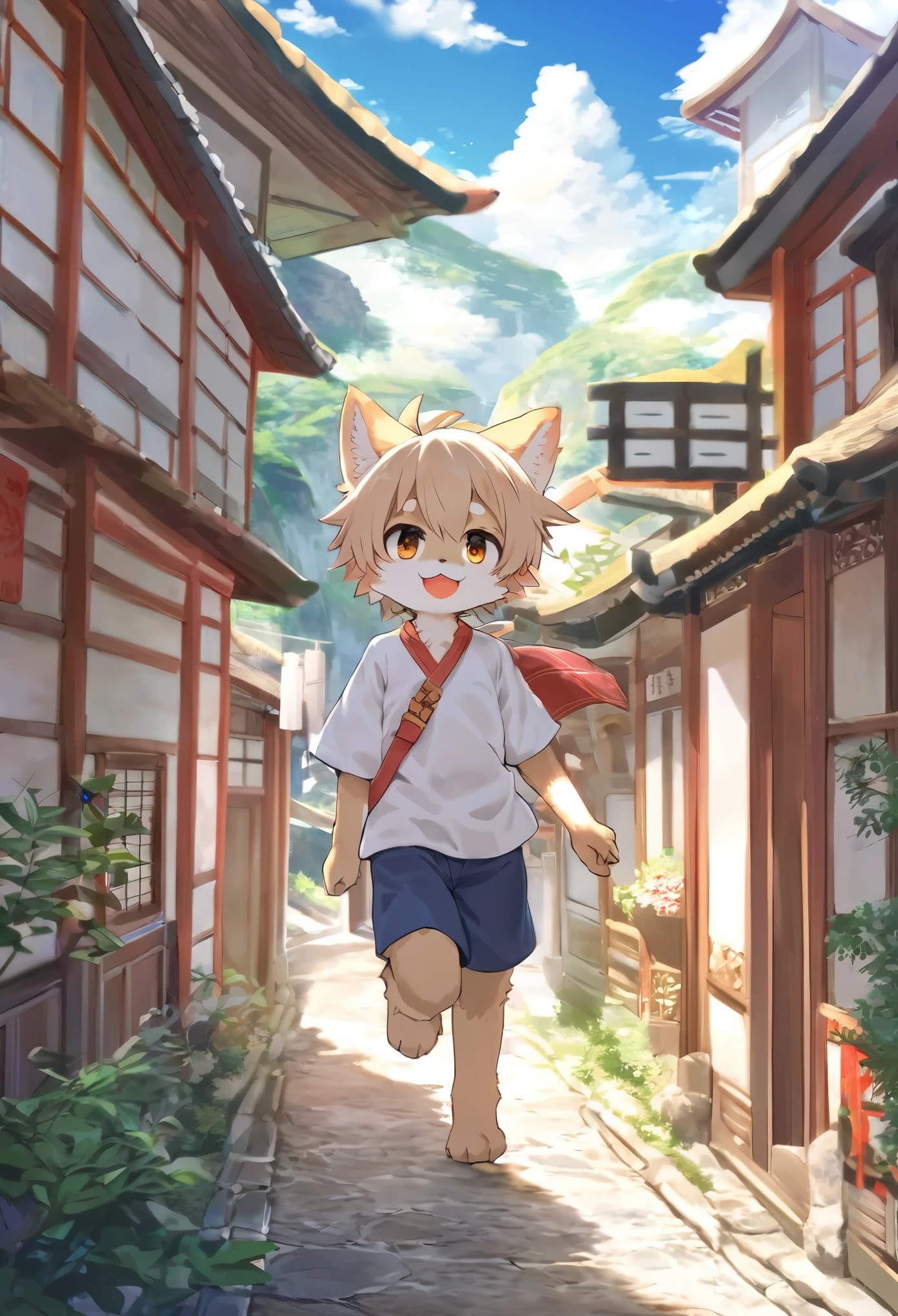 super high resolution, detailed background, World Heritage Site, 1boy, furry, kemono, Happy, joyful, absurdres(Photos of solo travelers)(kemono, furry anthro)cinematic,