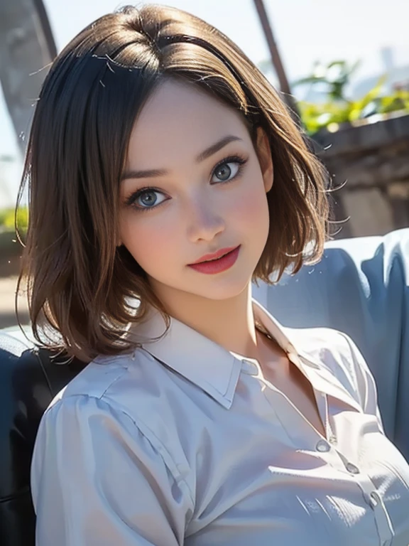 (best quality, 8k, highres, photorealistic:2.0), (solo, one girl:2.0),(photo taken using flash:1.9),(brighten the subject:1.8),(ultimate beautiful girl:2.0),(shiny skin),(oily skin),(blonde hair:1.7),(short hairstyle:1.5),(cool beauty:2.0),Blush brown makeup , dark eye makeup , use pink glossy lipstick,(big beady eyes girl:1.5),(droopy-eyes girl:1.5),(blue eyes:1.5),(thin girl:1.5),(baby face girl),(??? appeal),(sweet smelling girl),(A girl who works part-time at an art museum:1.3),(she works for low wages:1.5),(kind-hearted woman:1.5),(she has a nice smile:1.3),(woman with a happy look:1.3),(she is very sociable),(from a very poor family:1.5),(virgin girl),(She is a secret pervert.),(she covertly ????),(she looks so erotic),(Preserve virginity for devout Christians),chuuChloe,(A woman with very soft breasts),(woman fantasizing about ???),(allurement),(???????????? enthusiast),(impressive eyes:1.5),(clean girl),(affability),(tight dress shirt),(cute smile)