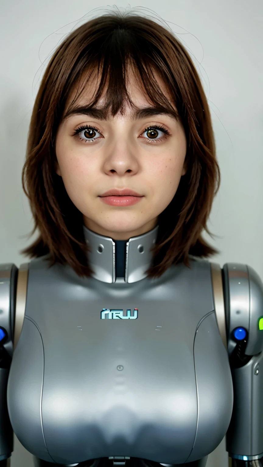 , triste, chorando, triste, sendo colocada uma placa de computador no canto do rosto dela, cirurgia, triste, meia robot, robot