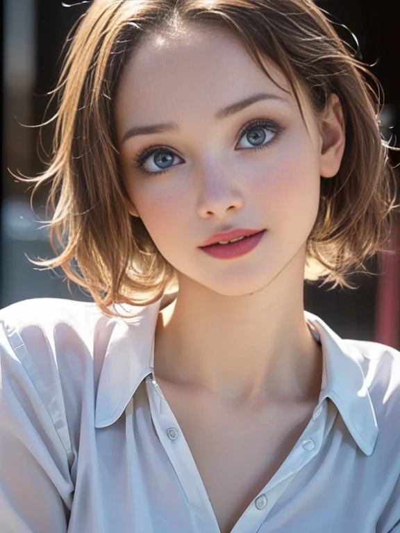 (best quality, 8k, highres, photorealistic:2.0), (solo, one girl:2.0),(photo taken using flash:1.9),(brighten the subject:1.8),(ultimate beautiful girl:2.0),(shiny skin),(oily skin),(blonde hair:1.7),(short hairstyle:1.5),(cool beauty:2.0),Blush brown makeup , dark eye makeup , use pink glossy lipstick,(big beady eyes girl:1.5),(droopy-eyes girl:1.5),(blue eyes:1.5),(thin girl:1.5),(baby face girl),(sex appeal),(sweet smelling girl),(A girl who works part-time at an art museum:1.3),(she works for low wages:1.5),(kind-hearted woman:1.5),(she has a nice smile:1.3),(woman with a happy look:1.3),(she is very sociable),(from a very poor family:1.5),(virgin girl),(She is a secret pervert.),(she covertly lewd),(she looks so erotic),(Preserve virginity for devout Christians),chuuChloe,(A woman with very soft breasts),(woman fantasizing about sex),(allurement),(masturbation enthusiast:1.5),(impressive eyes:1.5),(clean girl),(affability),(tight dress shirt),(cute smile)