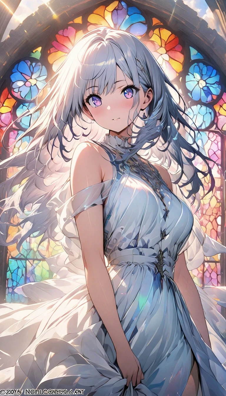 (masterpiece, highest quality, highest quality,official art, beautiful and aesthetic:1.2),(1 girl:1.3), 1 girl BREAK stained glass art, colored glass, Lead wire, Light transmittance BREAK Vibrant colors, intricate design, luminous effect, Spiritual atmosphere、(beautiful anime)