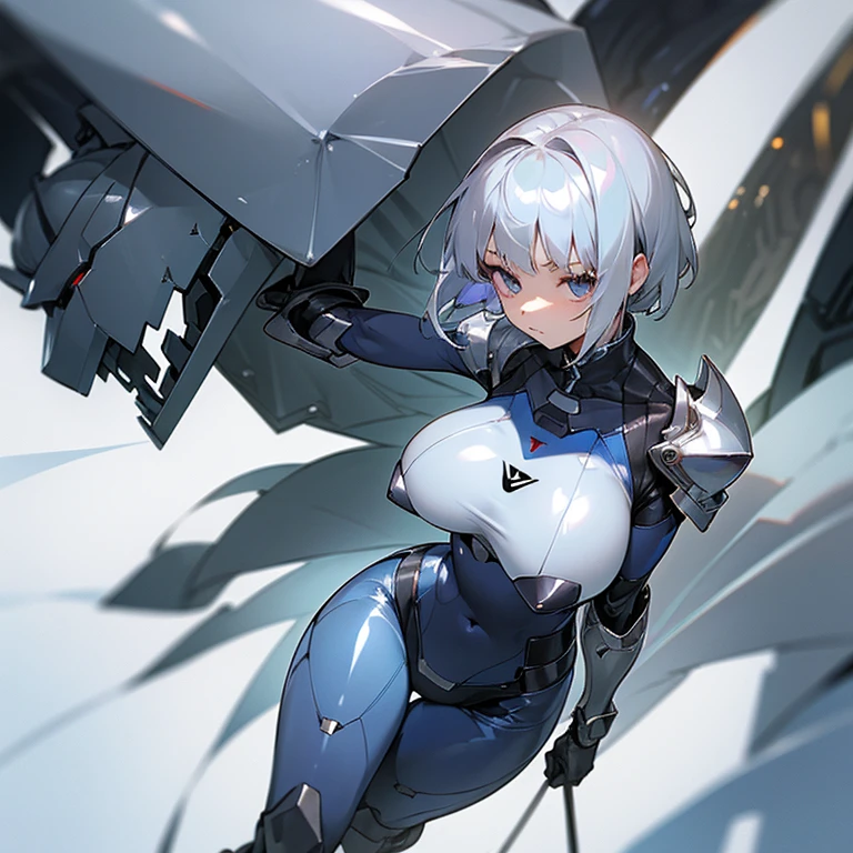 (silver hair、、girl、short hair、big breasts、big breasts)(transparent fabric、shiny material、sf suits、Armored Suit、A variety of transparent materials that allow skin to be seen)