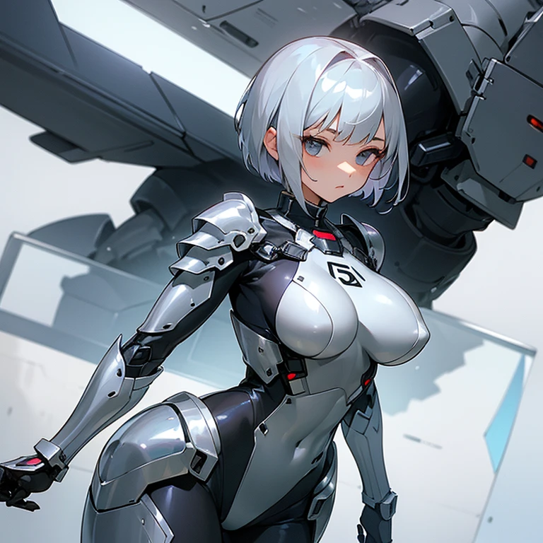 (silver hair、、girl、short hair、big breasts、big breasts)(transparent fabric、shiny material、sf suits、Armored Suit、A variety of transparent materials that allow skin to be seen)