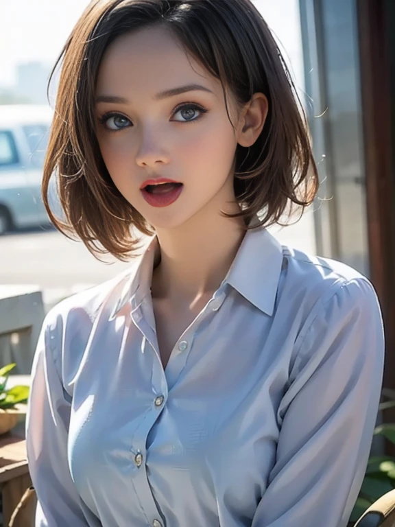 (best quality, 8k, highres, photorealistic:2.0), (solo, one girl:2.0),(photo taken using flash:1.9),(brighten the subject:1.8),(ultimate beautiful girl:2.0),(shiny skin),(oily skin),(blonde hair:1.7),(short hairstyle:1.5),(cool beauty:2.0),Blush brown makeup , dark eye makeup , use pink glossy lipstick,(big beady eyes girl:1.5),(droopy-eyes girl:1.5),(blue eyes:1.5),(thin girl:1.5),(baby face girl),(sex appeal),(sweet smelling girl),(A girl who works part-time at an art museum:1.3),(she works for low wages:1.5),(kind-hearted woman:1.5),(she has a nice smile:1.3),(woman with a happy look:1.3),(she is very sociable),(from a very poor family:1.5),(virgin girl),(She is a secret pervert.),(she covertly lewd),(she looks so erotic),(Preserve virginity for devout Christians),chuuChloe,(A woman with very soft breasts),(woman fantasizing about sex),(allurement),(masturbation enthusiast:1.5),(impressive eyes:1.5),(clean girl),(affability),(tight dress shirt),(cute smile),(open mouth:1.5),(loll out)
