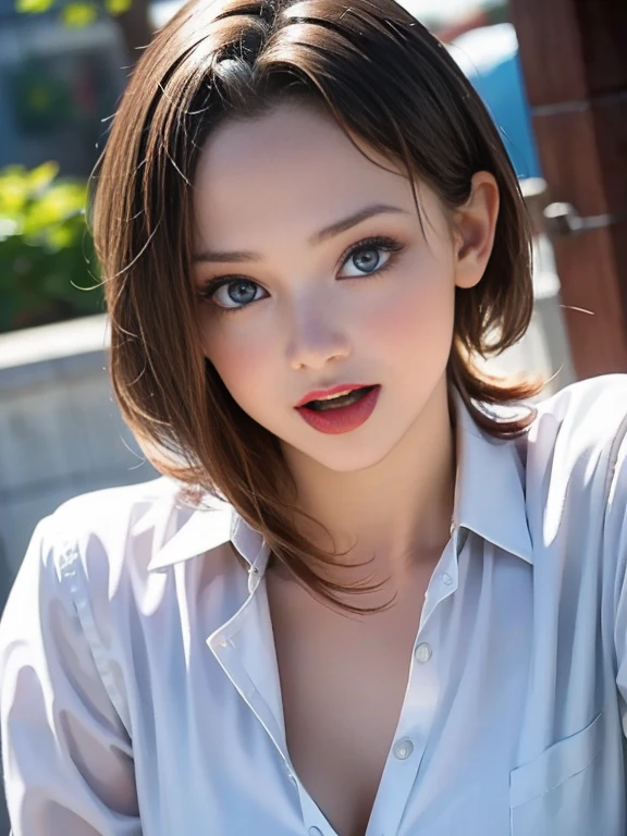 (best quality, 8k, highres, photorealistic:2.0), (solo, one girl:2.0),(photo taken using flash:1.9),(brighten the subject:1.8),(ultimate beautiful girl:2.0),(shiny skin),(oily skin),(blonde hair:1.7),(short hairstyle:1.5),(cool beauty:2.0),Blush brown makeup , dark eye makeup , use pink glossy lipstick,(big beady eyes girl:1.5),(droopy-eyes girl:1.5),(blue eyes:1.5),(thin girl:1.5),(baby face girl),(sex appeal),(sweet smelling girl),(A girl who works part-time at an art museum:1.3),(she works for low wages:1.5),(kind-hearted woman:1.5),(she has a nice smile:1.3),(woman with a happy look:1.3),(she is very sociable),(from a very poor family:1.5),(virgin girl),(She is a secret pervert.),(she covertly lewd),(she looks so erotic),(Preserve virginity for devout Christians),chuuChloe,(A woman with very soft breasts),(woman fantasizing about sex),(allurement),(masturbation enthusiast:1.5),(impressive eyes:1.5),(clean girl),(affability),(tight dress shirt),(cute smile),(open mouth:1.5),(loll out)