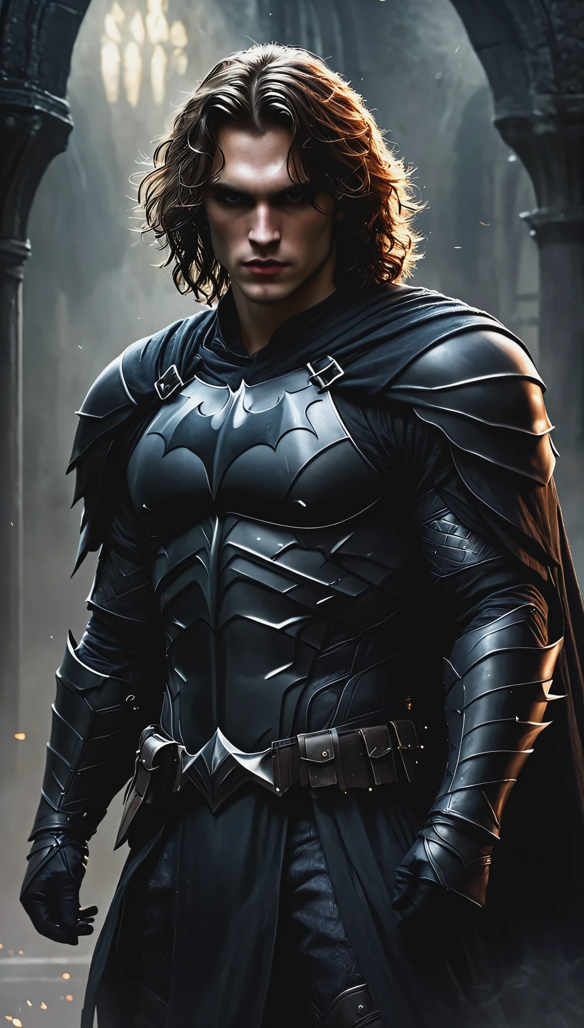 brown-haired, full length, guy dark knight in dark fantasy
