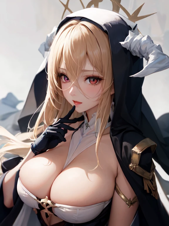 unyielding_\(blue_lane\),Red eyes, Habit, veil, Gloves,veil, blonde hair,, masterpiece, best quality, high contrast,