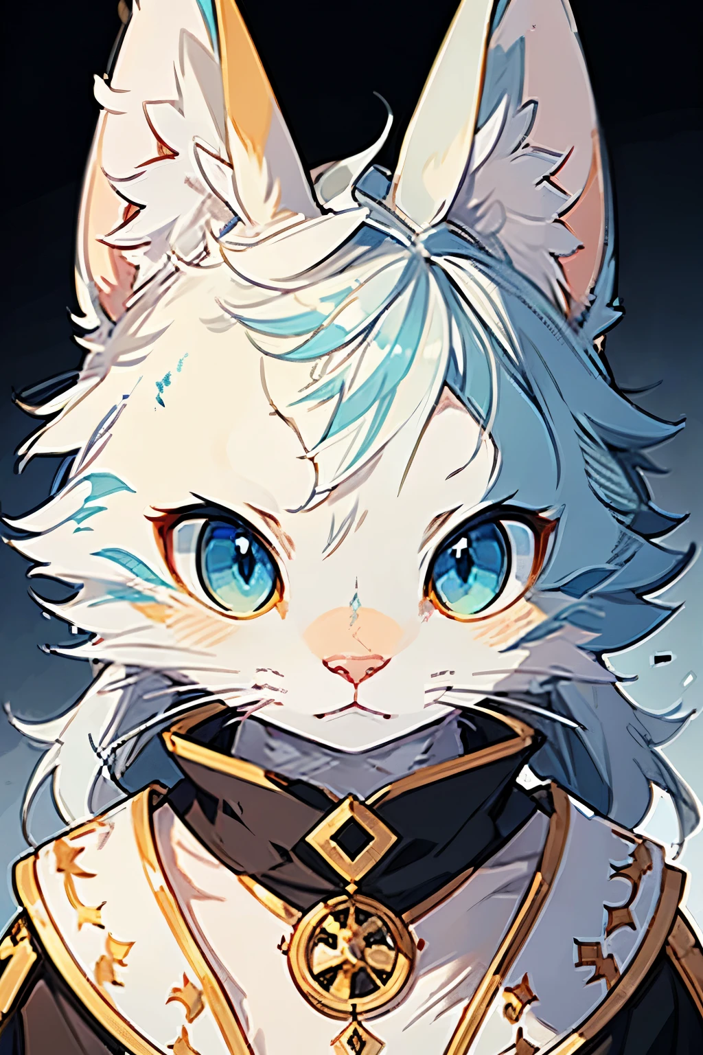 Adorable cat with large, clear blue eyes.
Ultra-detailed, Realistic, 4K, HDR, Captivating anime style, Playful and gentle expression, Soft, warm lighting, Vibrant colors, Sharp focus, Realistic fur texture, Delicate whiskers, Expressive eyes.