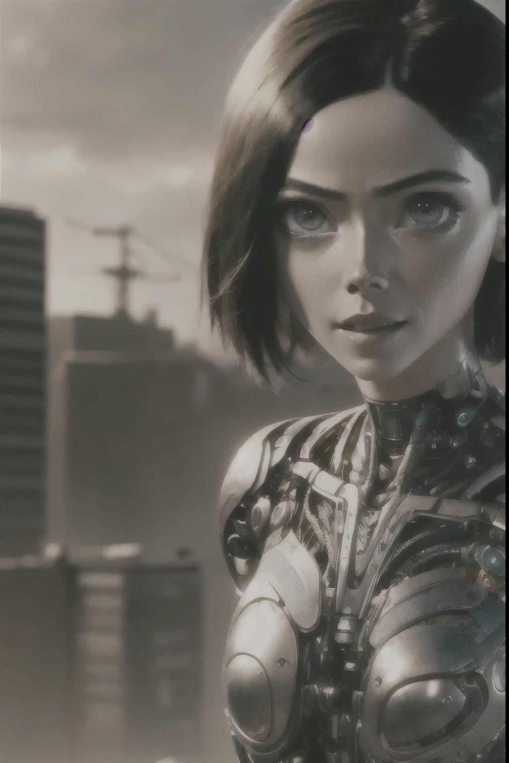  Alita: Battle Angel, (Cyborg Girl:1.2), Sci-Fi, Cyberpunk UHD, HDR, 16k, ((masterpiece)), Alita Woman, sharp, beautiful