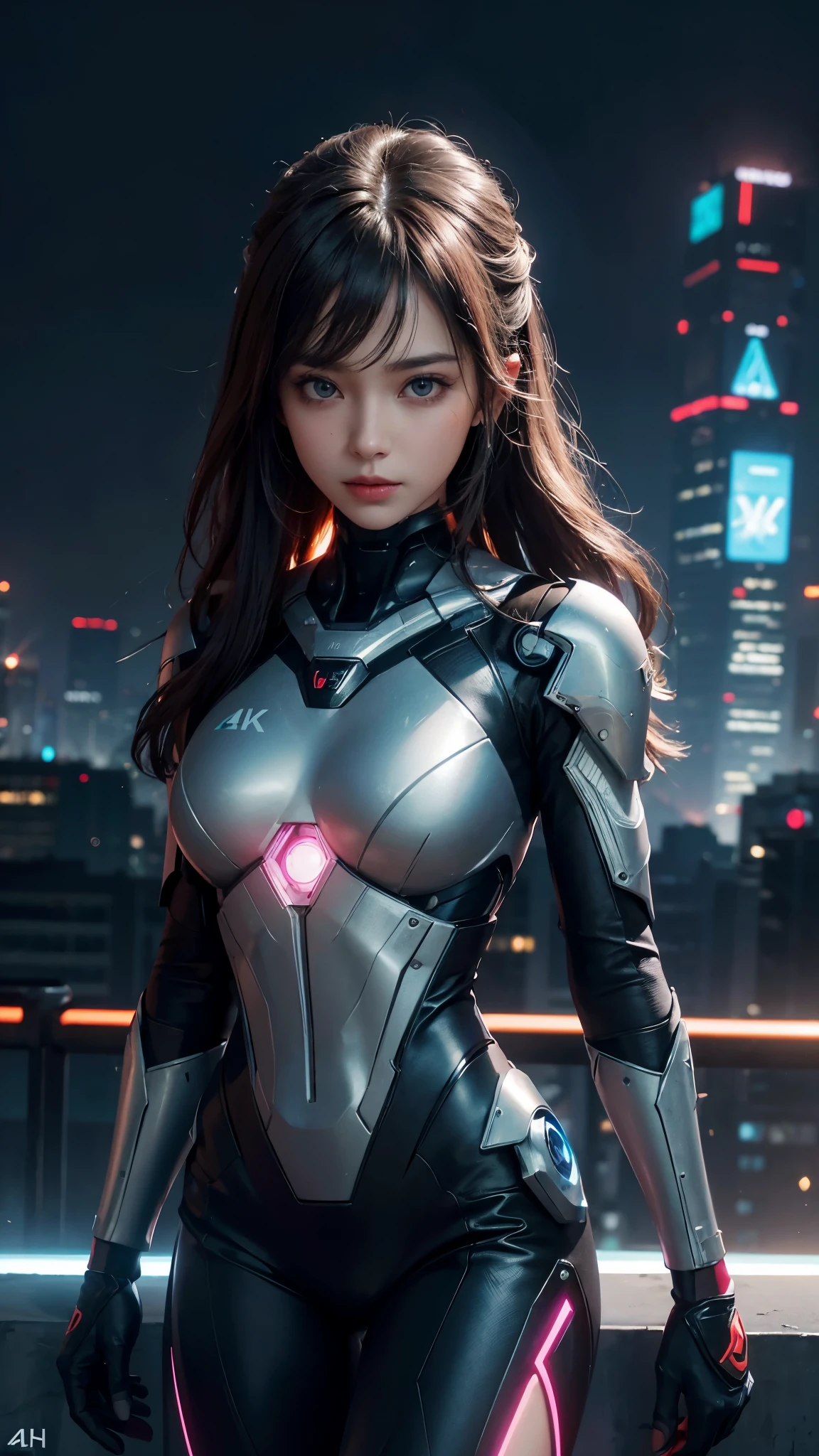 (best quality,4k,8k,highres,masterpiece:1.2),ultra-detailed,realistic,sci-fi,anime,girl,in,futuristic,cyborg,suit,colorful,neon lights,in,a,dystopian,cityscape,floating,over,the,skyscrapers,with,digital,holographic,displays,illuminating,the,background,with,a,sharp,focus,on,the,girl's,beautiful,detailed,eyes,showing,a,hint,of,mystery,and,intelligence,while,her,lips,are,painted,in,a,vibrant,shimmery,purple,giving,a,slight,smile,her,face,is,illuminated,by,soft,glowing,lights,giving,her,a,radiant,aura,she,is,wearing,a,sleek,and,streamlined,cyborg,suit,with,exquisite,metallic,details,that,enhance,her,strength,and,agility,the,suit,is,accentuated,with,fluorescent,lines,and,glowing,emblems,that,pulse,in,rhythm,to,her,movements,she,is,holding,a,sleek,and,powerful,energy,blade,in,her,right,hand,ready,for,action,surrounded,by,drones,circling,her,in,a,protective,formation,with,futuristic,weapons,on,each,drone,the,sky,is,painted,with,colorful,hues,and,shadows,as,the,neon,lights,cast,a,surreal,and,magical,atmosphere,it,is,a,combination,of,technology,and,nature,with,floating,gardens,and,luminous,flowers,addin,an,air,of,beauty,to,the,dystopian,landscape,the,sound,of,hovering,vehicles,and,distant,echoes,of,a,virtual,city,create,a,sense,of,excitement,and,tension,in,this,sci-fi,anime,girl,in,futuristic,cyborg,suit,prompt.