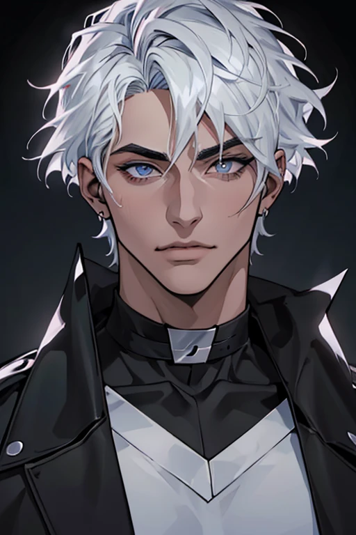 Manhwa Arte Europeo, 25 years old man, Pelo desordenado de la cabecera, Cabello negro azabache, ojos penetrantes, cejas gruesas, Llevar disfraz de vampiro, ojos amarillos, orejas punteagudas, colmillos salientes de su boca, sangre resbalando de su boca, amenazante, sexy, sensual,  razor-sharp jawline, mirada penetrante, Cold and mysterious character, 8k, Detailed features, muy guapo