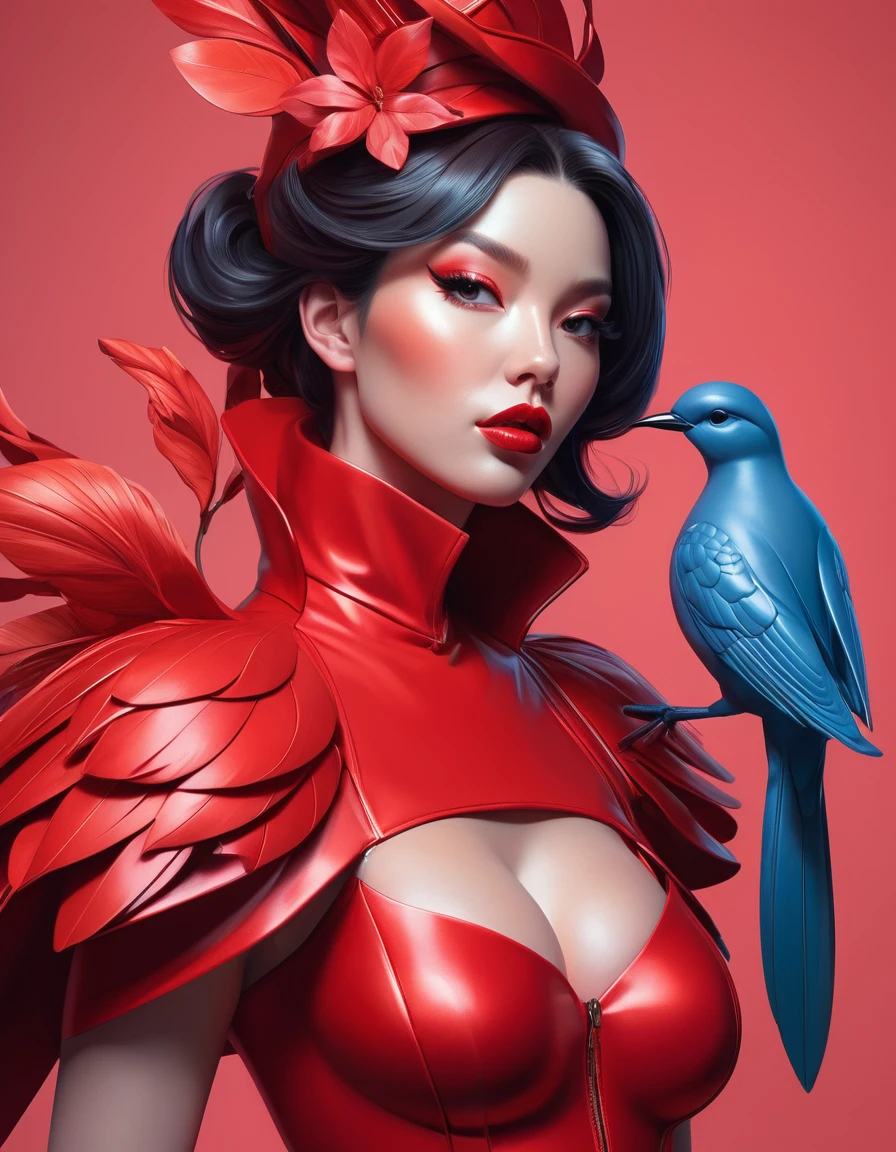 a close up of a woman in a red costume with a bird on her shoulder, artgerm and james jean, artgerm greg rutkowski _ greg, featured on artgerm, artgerm style, as seen on artgerm, artgerm colorful!!!, artgerm julie bell beeple, jessica rabbit, artgerm comic, stephen lau and artgerm, as seen on artgerm, artgerm julie bell beeple, stanley artgerm lau, artgerm and ben lo, portrait , artgerm on artstation pixiv, posing for photoshoot, beautiful sexy and beautiful and attractive, wide angle photography