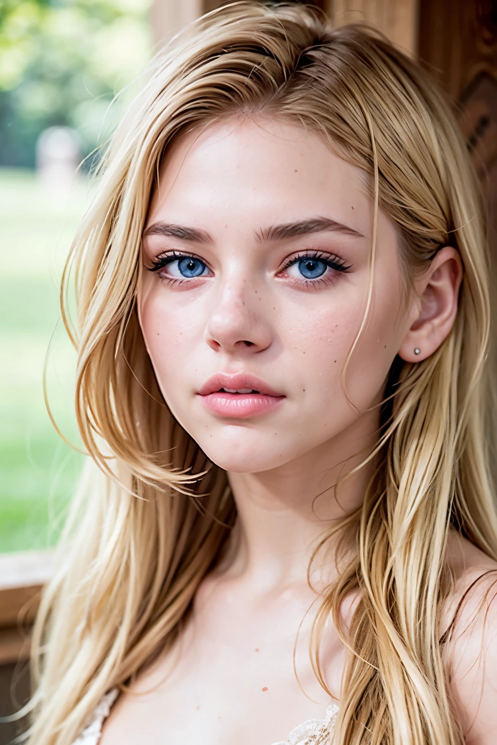 ((best quality)), ((ultra res)), ((photorealistic)), (intricate details), 17 years old, blonde hair, perfect face, light on face, face detail, NAKED, short hair,