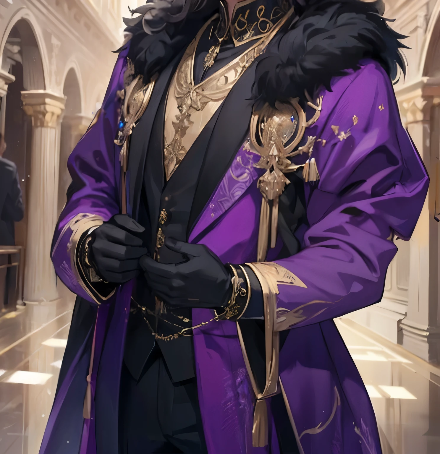 Purple cloak, only purple, golden adornments, remove black fur, 4k