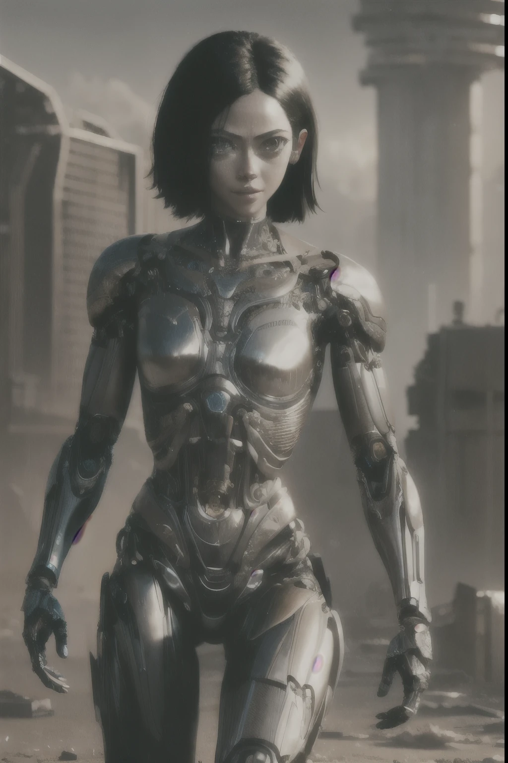  Alita: Battle Angel, (Cyborg Girl:1.2), Sci-Fi, Cyberpunk UHD, HDR, 16k, ((masterpiece)), Alita Woman, sharp, beautiful, full body