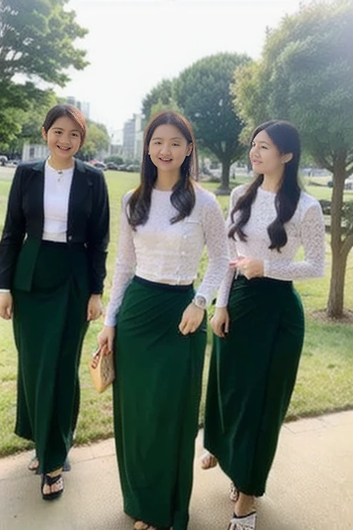 School female teachers are walking in groups.