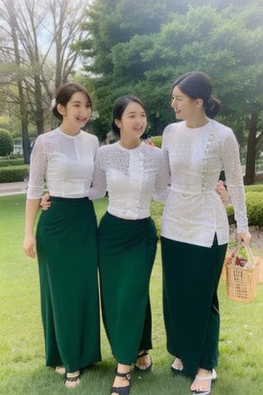 School female teachers are walking in groups.