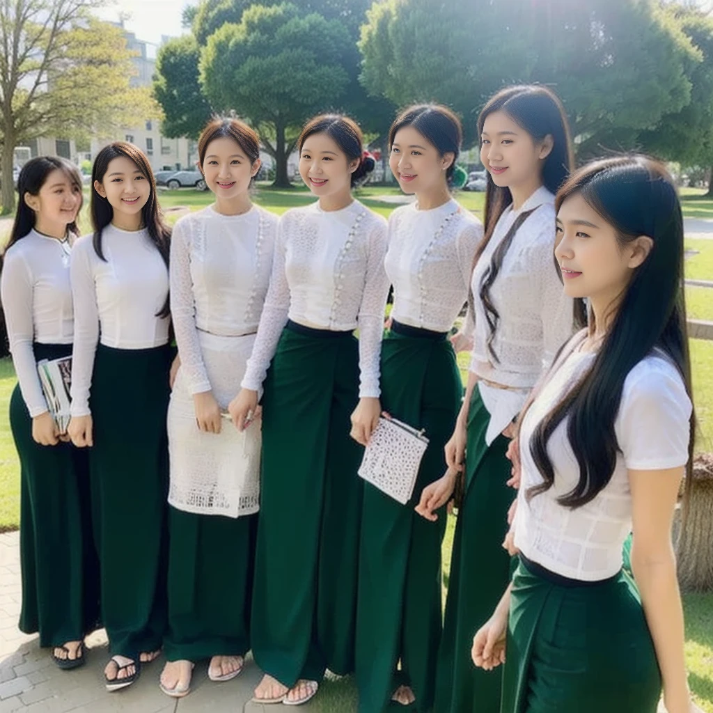 School female teachers are walking in groups.