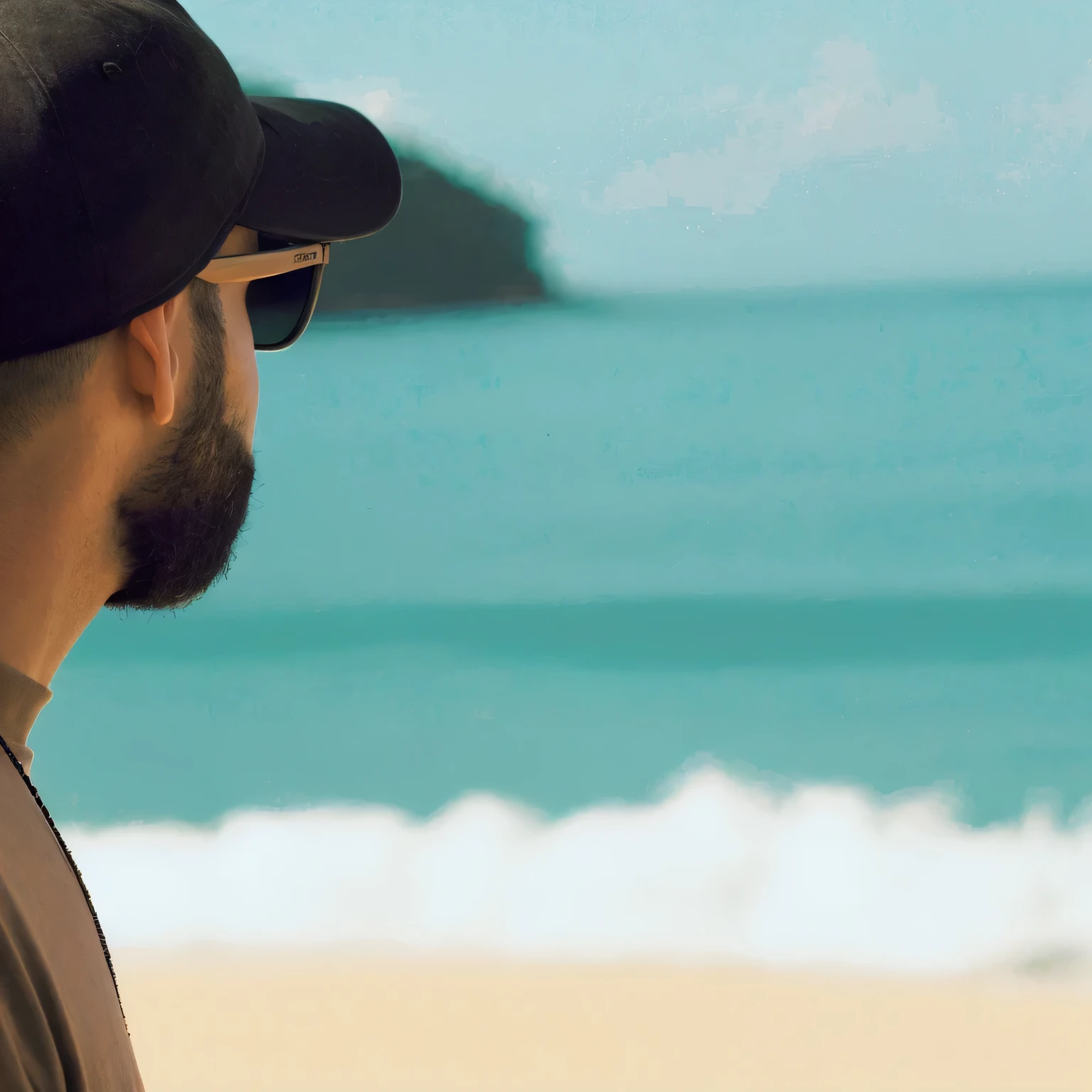 man looking at the sea, insert girl near the sea, sketch style