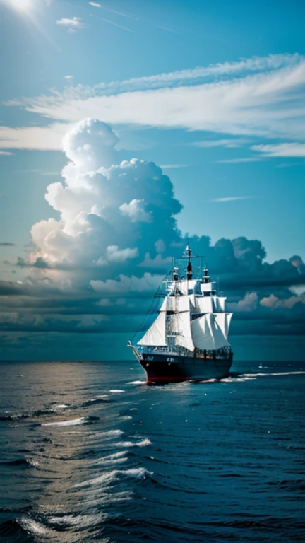 a ship sailing across the vast ocean