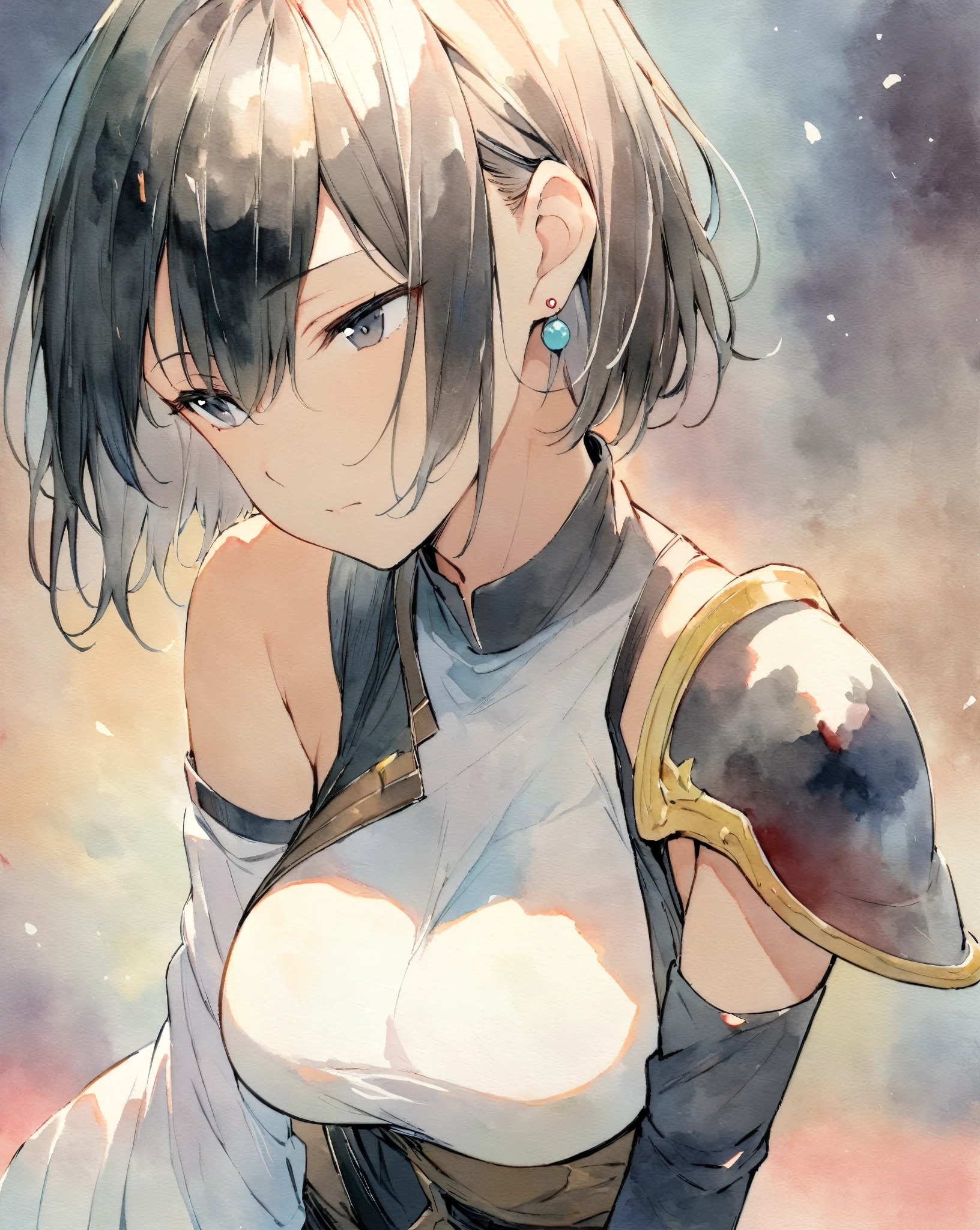 Anime girl with a sword in her hand and a cloudy sky in the background ...