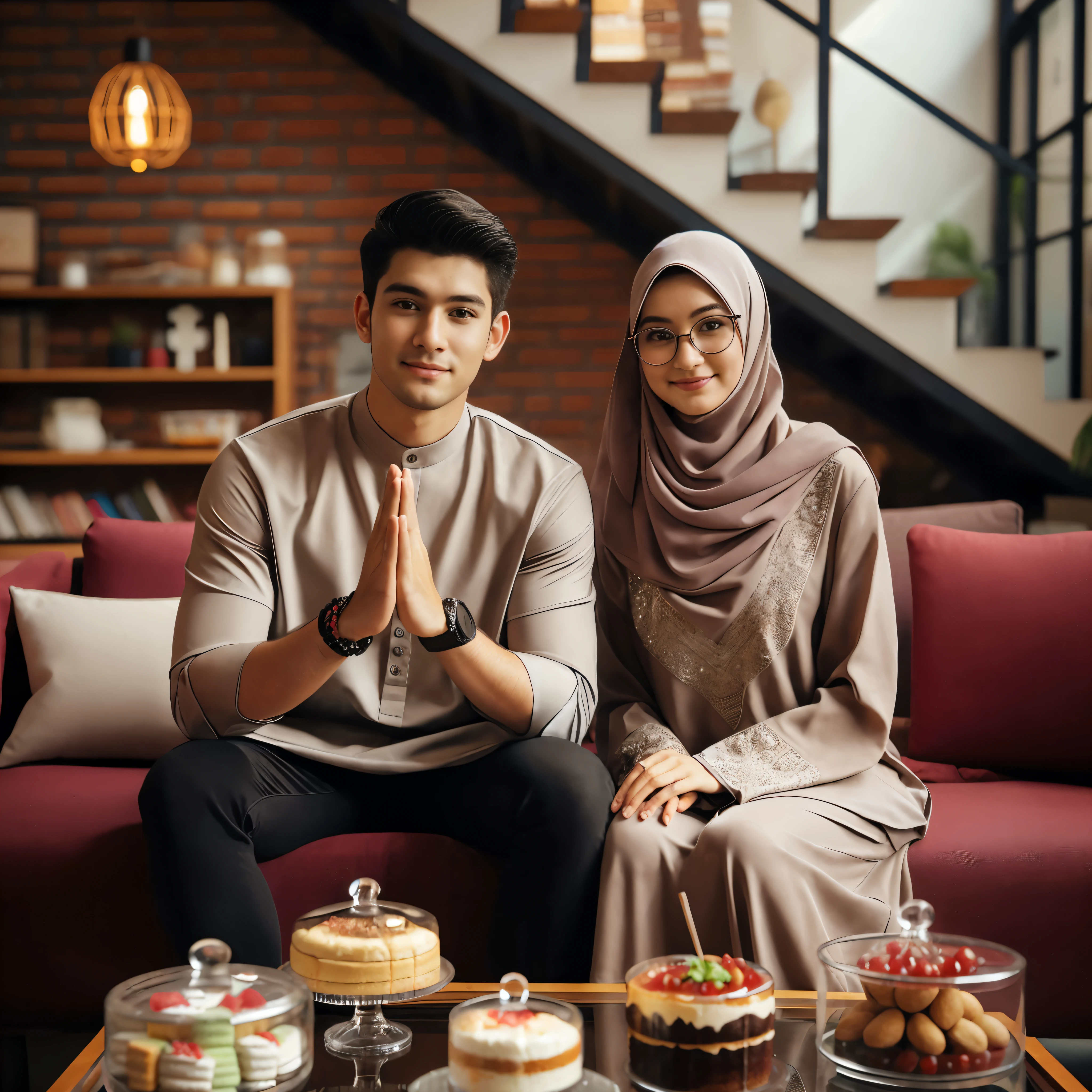 there are two people sitting on a couch with a cake, lovely couple, shutterstock, taken with canon 5d mk4, happy couple, shot on canon eos r5, shot on canon eos r 5, shot with canon eoa 6 d mark ii, couple, stock photo, couple pose, taken with canon eos 5 d mark iv, istock