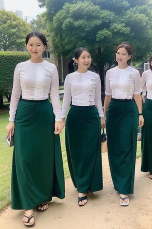 School female teachers are walking in groups.