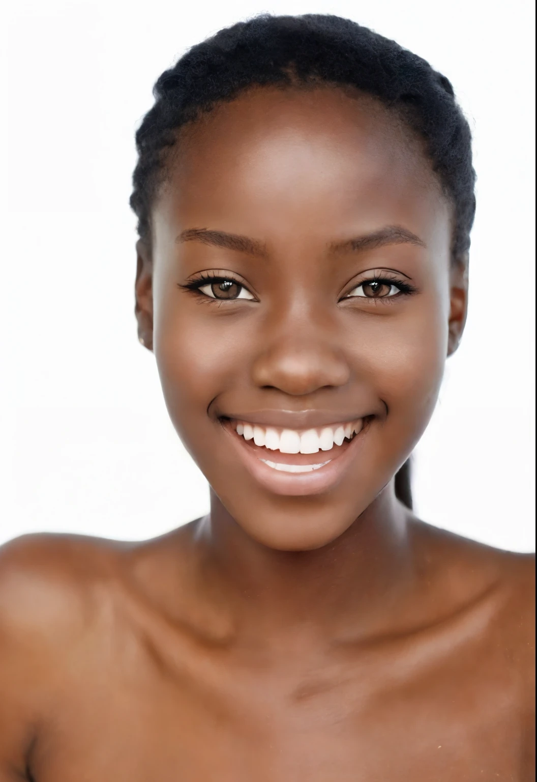 Infamous African girl young ((under 8 years)), extremely very dark skin, perfect real skin texture, long hair, perfect real symmetrical eyes, perfect real expressive face, same skin color perfect match, cinematic filter masterpiece raw scenario wallpaper cover