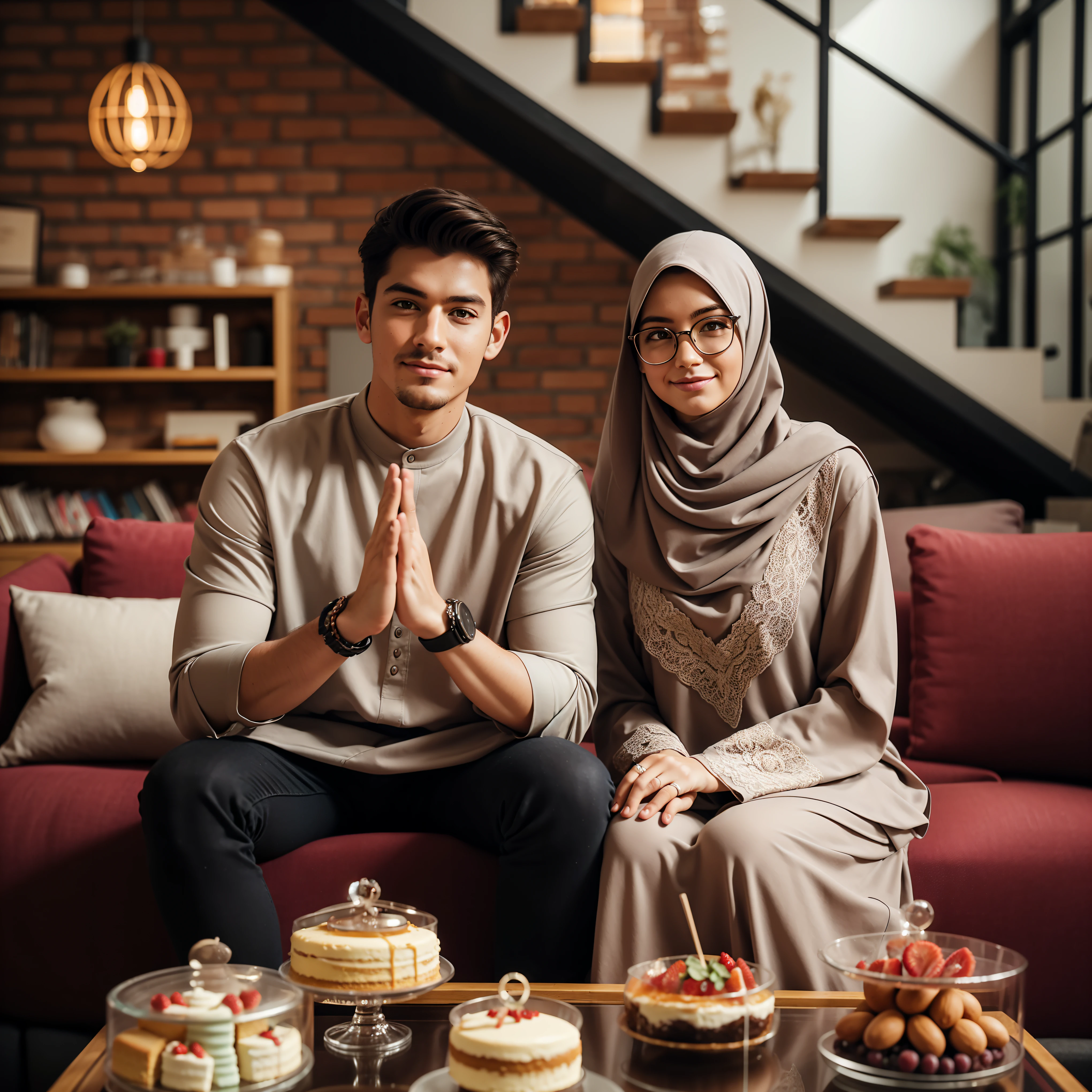 there are two people sitting on a couch with a cake, lovely couple, shutterstock, taken with canon 5d mk4, happy couple, shot on canon eos r5, shot on canon eos r 5, shot with canon eoa 6 d mark ii, couple, stock photo, couple pose, taken with canon eos 5 d mark iv, istock