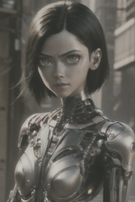  Alita: Battle Angel, (Cyborg Girl:1.2), Sci-Fi, Cyberpunk UHD, HDR, 16k, ((masterpiece)), Alita Woman, sharp, beautiful, full body, looking at the viewer, (loking at the viewer), loking at the viewer 