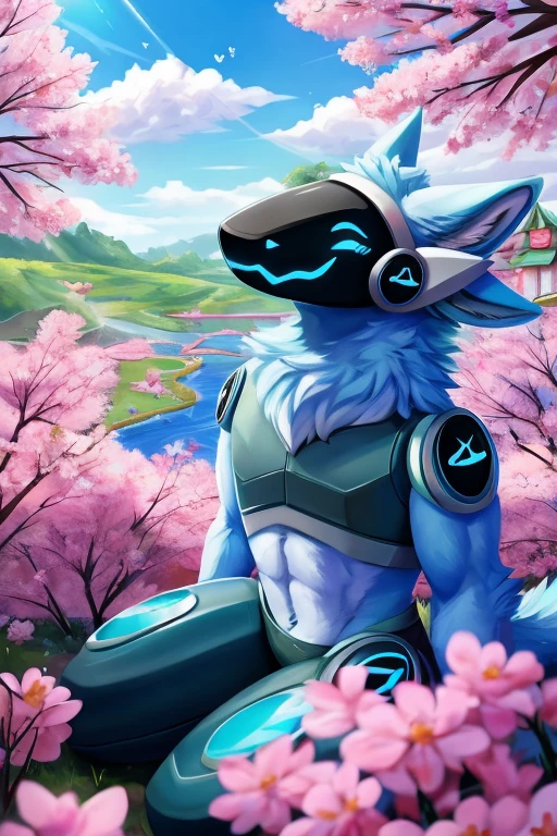 (((Light blue fur protogen))) , big chest, day, sexy, sensual, detailed, uploaded to e621, beautiful and detailed portrait of an anthropomorphic Light blue fur protogen, (((male ))) uploaded to e621, zaush, foxovh, movie lighting, , thicc, alone, ((submissive)) , view from above, muscular toned, muscles, muscular build, Japanese anime style, Art Prompt: Springtime Awakening (Japanese Anime Style)
Envision a lush green meadow bursting with life. Gentle slopes are carpeted with a vibrant tapestry of wildflowers in bloom - delicate pinks, sunny yellows, and cheerful blues. Cherry blossom trees dot the landscape, their branches overflowing with soft pink petals that dance in the gentle breeze. A crystal-clear stream meanders through the meadow, reflecting the clear blue sky and fluffy white clouds. A muscular, light blue protogen sits beneath a cherry blossom tree, their metallic fur catching the dappled sunlight. Their eyes are closed, a peaceful expression on their face as they bask in the warmth of the spring sun and breathe in the sweet scent of flowers. Butterflies flutter around them, adding to the scene's tranquility. Include details like buzzing bees, playful rabbits hopping through the grass, and birds singing in the trees. Capture the feeling of renewal and joy that comes with spring, using a vibrant and uplifting color palette. Draw inspiration from anime like Yuru Camp△ and Flying Witch, or spring scenes from Studio Ghibli films like Ponyo and My Neighbor Totoro. ,((( light blue fur protogen))) Japanese anime style
