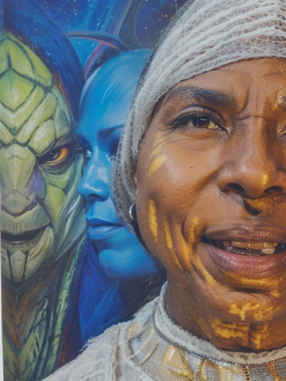 Um reptiliano , an Arcturian and a black granny with pretty teeth