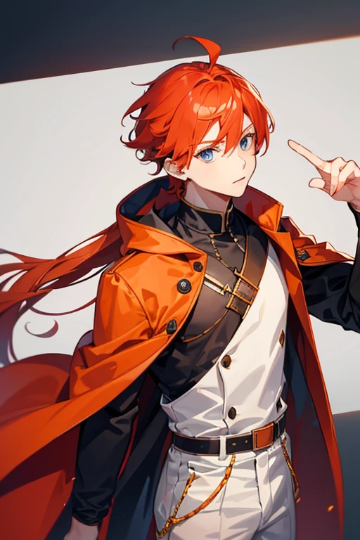 1boy, orange red hair with medium length, blue eyes, stylish clothes