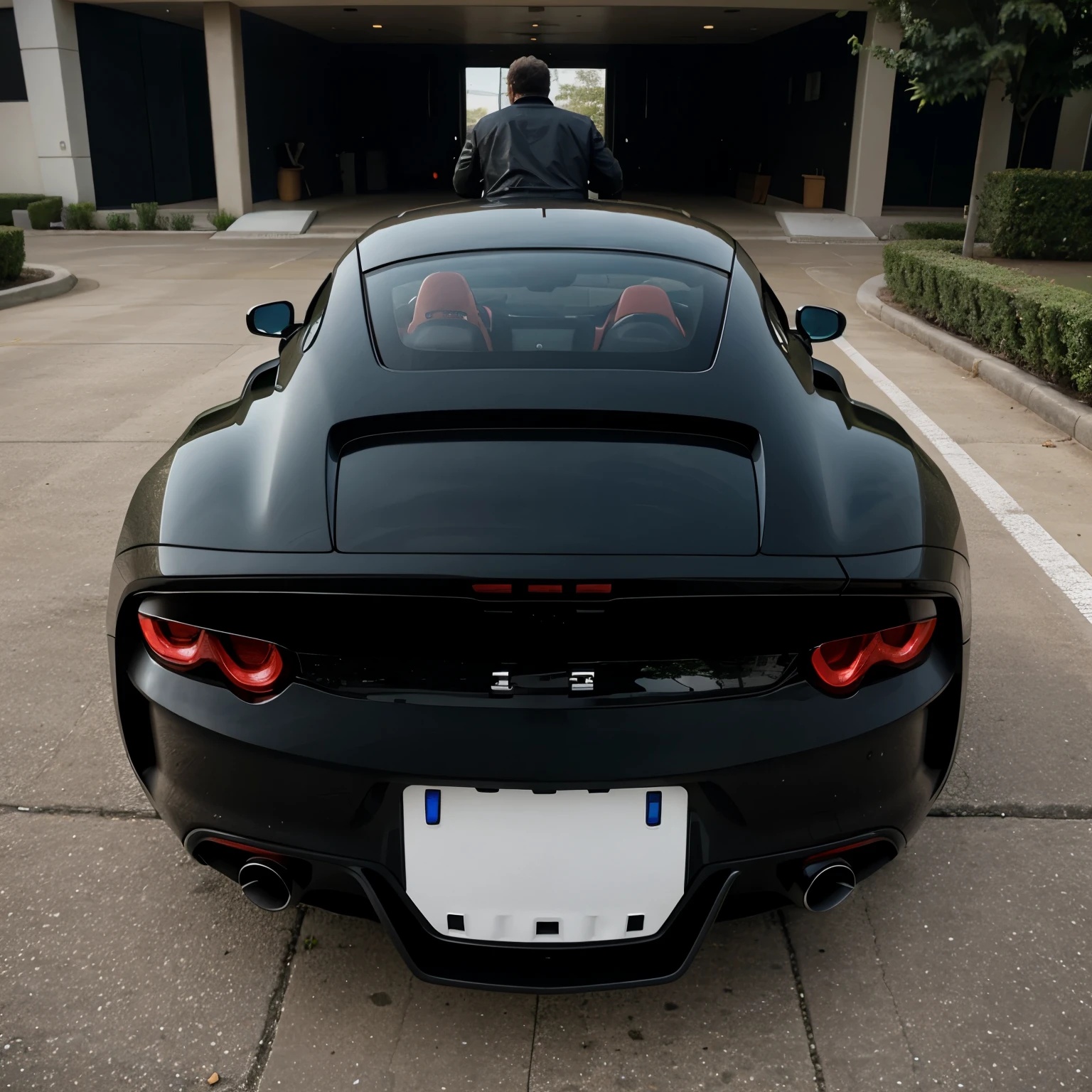 Sport car with man from behind view