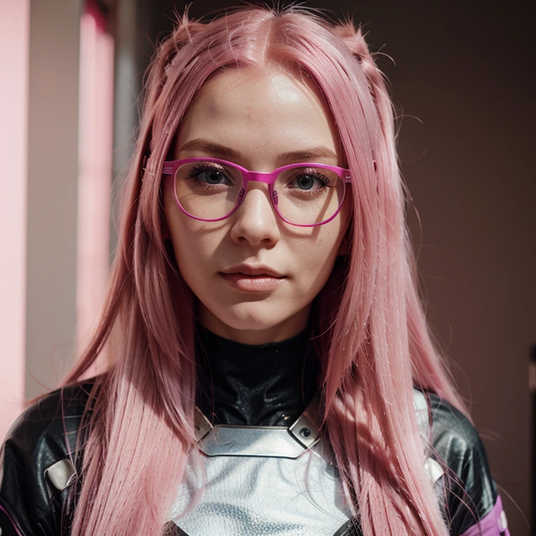 avatar, woman with long pink hair, with futuristic pink glasses