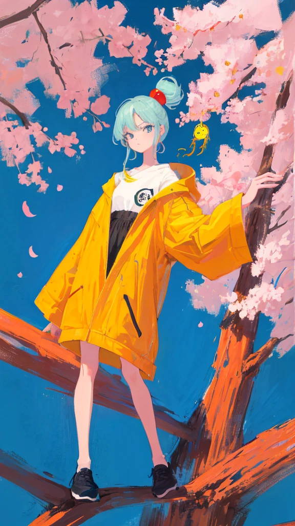 (shape: giant gram), (flat color:0.9),(colorful:1.1),(masterpiece:1,2), highest quality, masterpiece, High resolution, original, highly detailed wallpaper, looking at the viewer,,,1 girl,alone,Basquiat style,cherry blossoms
