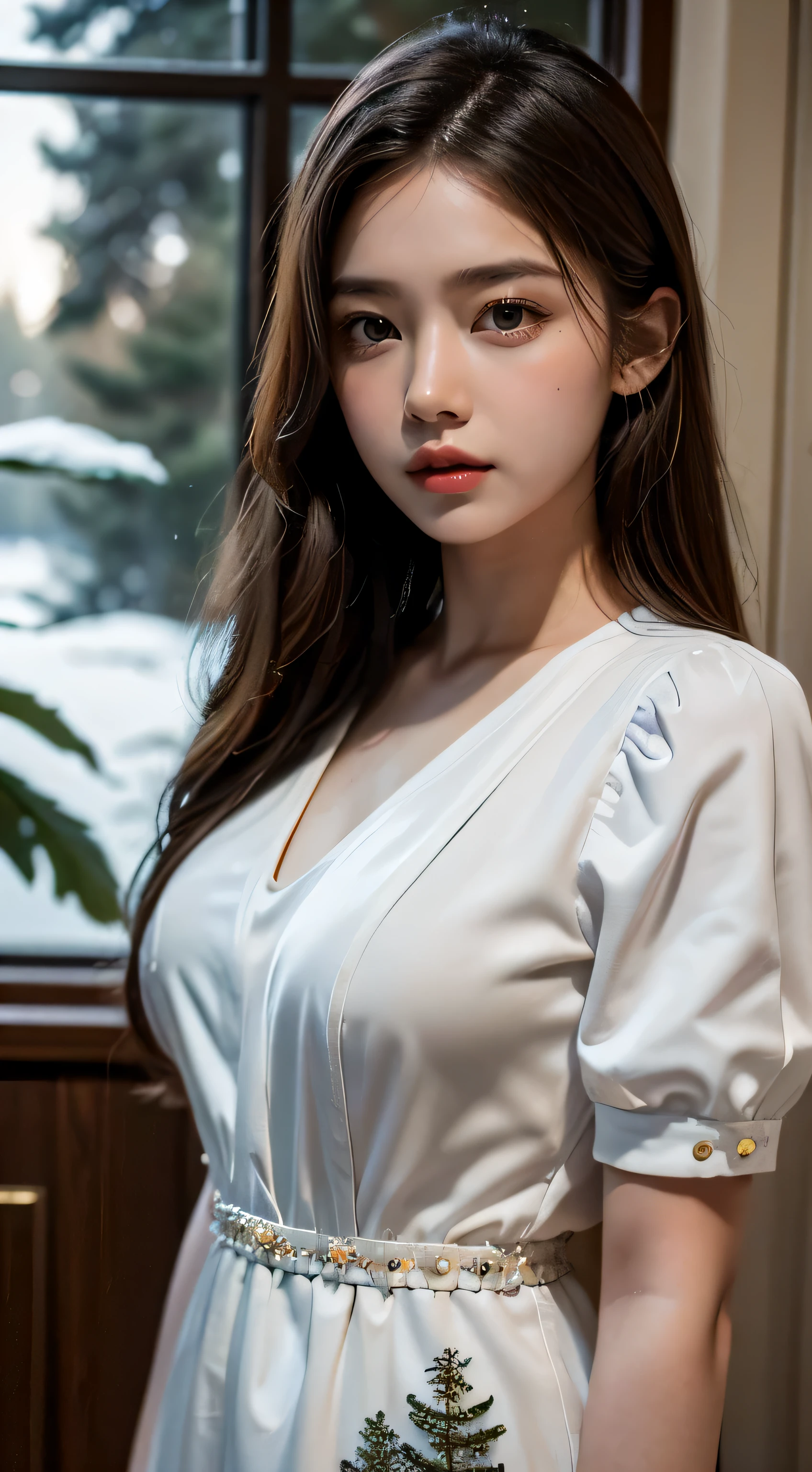 Highest quality、Ultra-high resolution、(Realistic)、18-year-old girl、((((I'm taking off my uniform))))、((((I can see your nipples)))),Hyper Detail、Super Realistic、(Realistic)、More about beautiful skin、(masterpiece:1.0)、(Highest quality)、(Ultra-high resolution)、8K resolution、Canon EOS R5、135mm、Absurd、Very detailed、Sharp focus、Fine skin、(((Chirarizum、Small breasts、Brown Hair)))