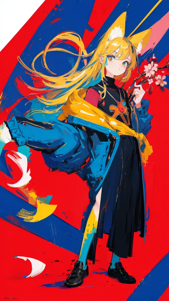 (shape: giant gram), (flat color:0.9),(colorful:1.1),(masterpiece:1,2), highest quality, masterpiece, High resolution, original, highly detailed wallpaper, looking at the viewer,,,1 girl,alone,Basquiat style,cherry blossoms