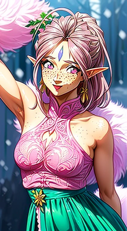 cute  elf,(((little ,tiny little body,little))),(((6 years old))),((anime elf  with extremely cute and beautiful fuchsia hair)), (((elf))), (((elf ears))),

(((flat chest))),((((fuchsia hair:1.35,short fuchsia hair,colored inner hair,ear breathing)))),(((pink_eyes:1.3))),intricate eyes,beautiful detailed eyes,symmetrical eyes,big eyes:1.5,(((freckles on the face,freckles,freckled girl))),(((lustrous skin:1.5,bright skin: 1.5,skin tanned,shiny skin,very shiny skin,shiny body,plastic glitter skin,exaggerated shiny skin,illuminated skin))),(delicate detailed fingers,detailed body,(detailed face)),

cute,slutty,erotic,daring,((nsfw)),

zettai ryouiki,revealing clothing,show skin,(((Sexy pink fur coat, pink fur coat outfit, wearing a pink fur coat:1.3,pink winter coat))),((pink mini-skirt,pink mini skirt with furry edge,visible thong straps)),((underpants strap)),(white gloves,pink clothes,semi-naked,with little pink clothing,(((furry edge clothing)))),(((intricate outfit,intricate clothes,embroidered outfit,ornate outfit,embroidered clothes,ornate clothes))),

(dynamic pose:1.0),embarrassed,(centered,scale to fit dimensions,Rule of thirds),

((snowy pine forest)),winter,scenery:1.25,((intricate scenery)),((snow forest background)),Christmas tree,

(Glossy winter ornaments),highres,sharp focus,(ultra detailed,extremely detailed),(photorealistic artwork:1.37),(extremely detailed CG unity 8k wallpaper),(((vibrant colors,vibrant theme))),(intricate),(masterpiece),(best quality),