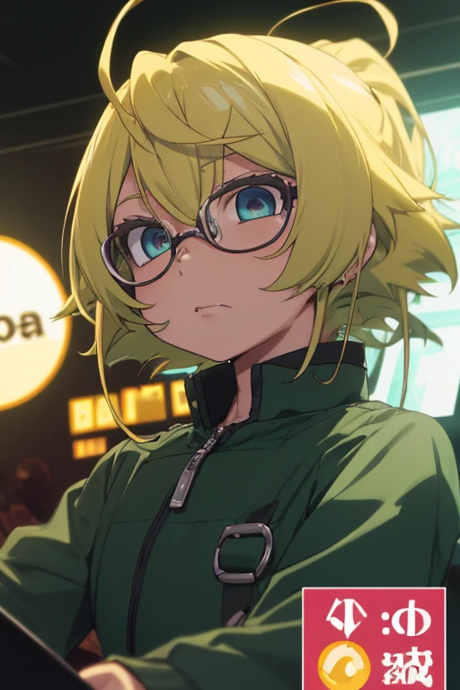 anime, Chica DJ, pinchadiscos, DJ Chica, auriculares, delirar, (the highest picture quality),Obra maestra,La mejor calidad,fondo de pantalla CG extremadamente detallado, ultra_Detallado,(cinematic lighting:1.1), (cold face), ojos verdes, 1girl, solamente, verde oscuro_cabello, corto_cabello, Obra maestra, La mejor calidad, gafas