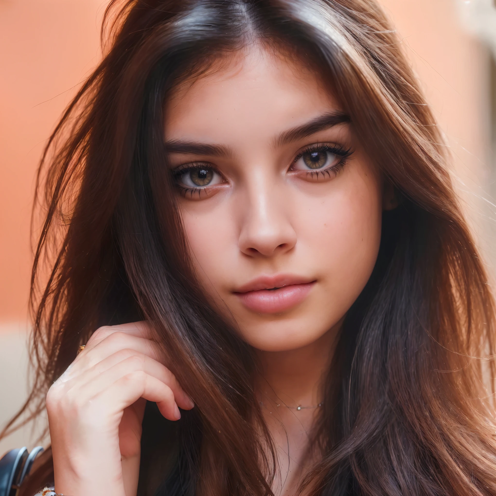 brunette girl,cute girl,medium long hair,straight hair,dark brown hair,front view,4k,detailed face,beautiful eyes,beautiful lips,highly detailed,photorealistic,masterpiece,very detailed,hyper realistic,natural lighting,vibrant colors,intricate details
