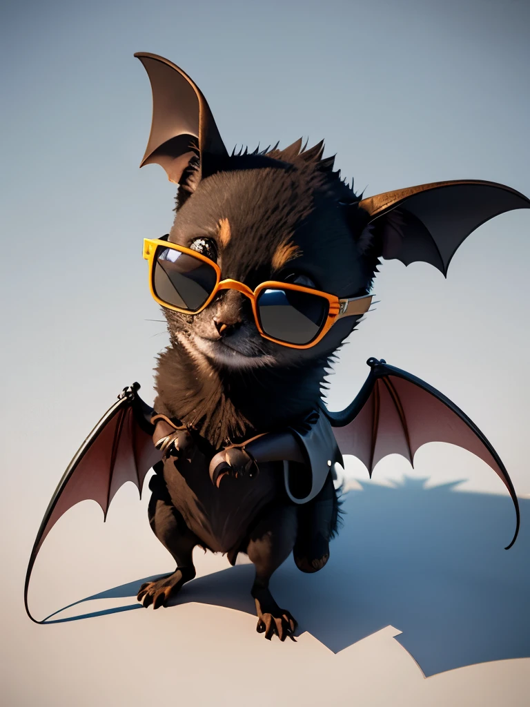 Little bat wearing sunglasses , Nice 3D rendering, Big black sunglasses, ,Naughty, Beautiful and detailed digital art, , Stylized 3D rendering, 3D rendering character art 8k, , Anime style 3D, Super detailed rendering