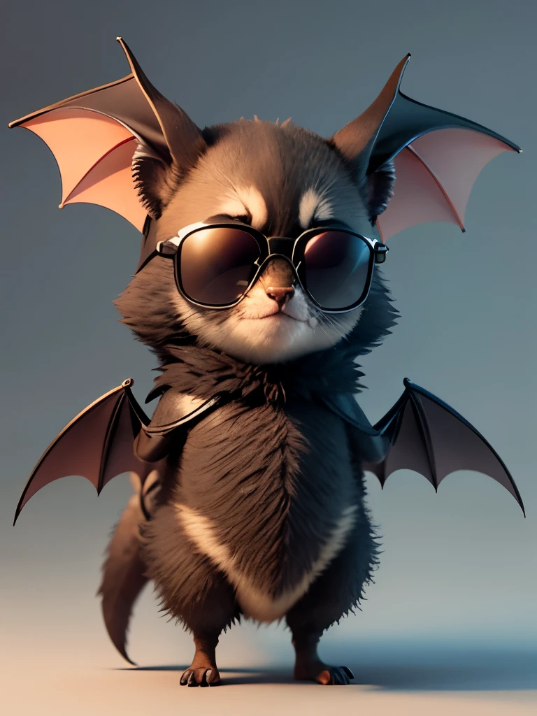Little bat wearing sunglasses , Nice 3D rendering, , ,Naughty, Beautiful and detailed digital art, , Stylized 3D rendering, 3D rendering character art 8k, , Anime style 3D, Super detailed rendering