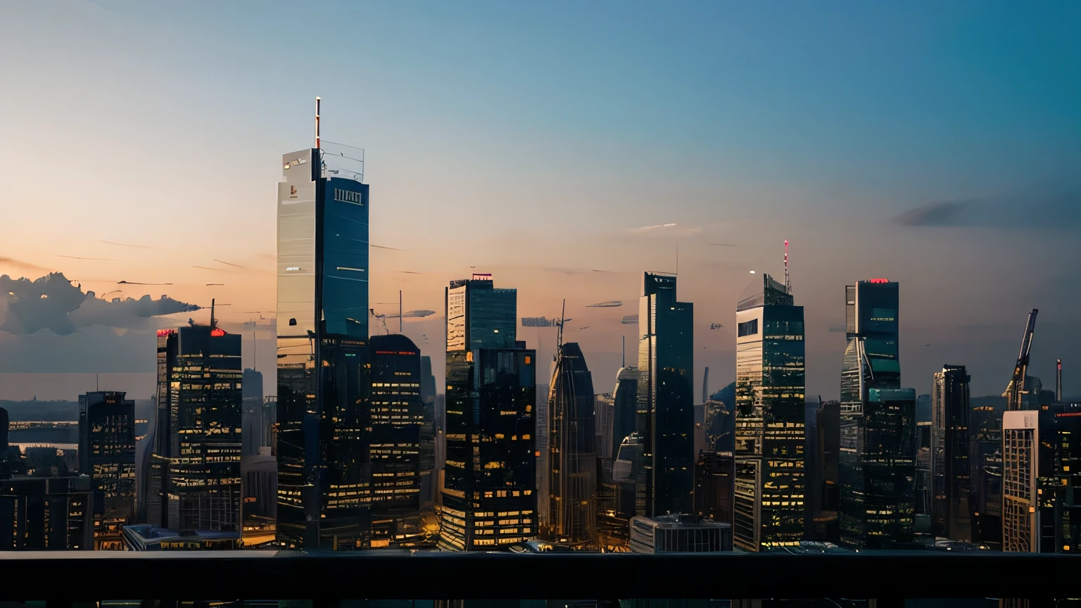 silhouette of sky scrapers skyline with glass buildings