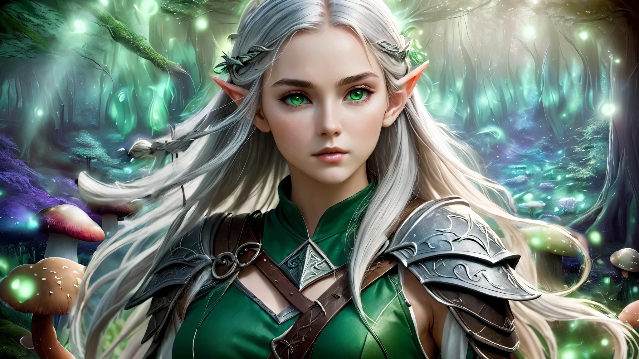(Masterpiece), best quality, 8k, magical atmosphere, forest, majestic trees, colorful mushrooms, fairytale environment, harmony of nature, ethereal magic, breathtaking beauty, mysterious wonder.ression